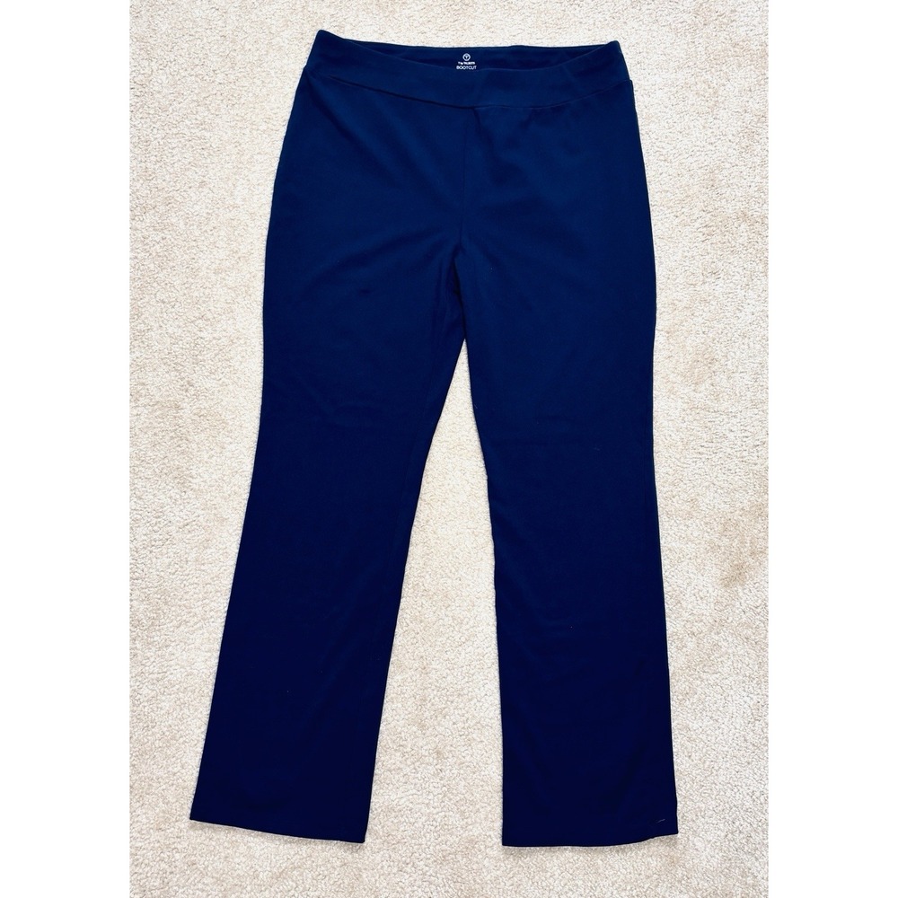 Talbots Bootcut Yoga Pants Navy Blue Back Zipper Pocket Large Activewear